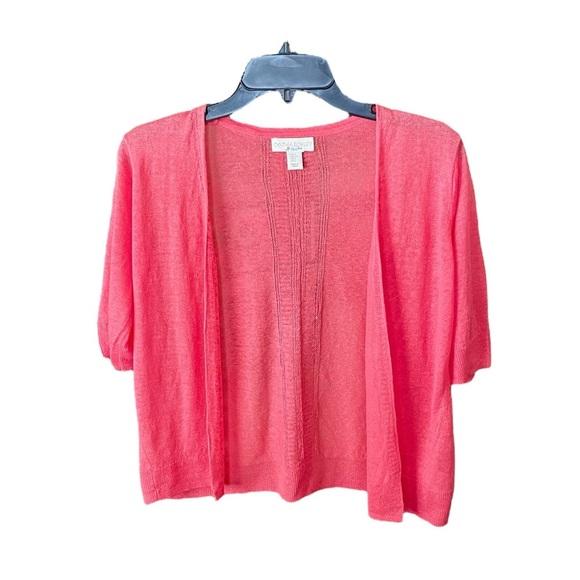 Cynthia Rowley 100% linen elbow length open front cardigan sweater SZ S pink - Picture 1 of 6